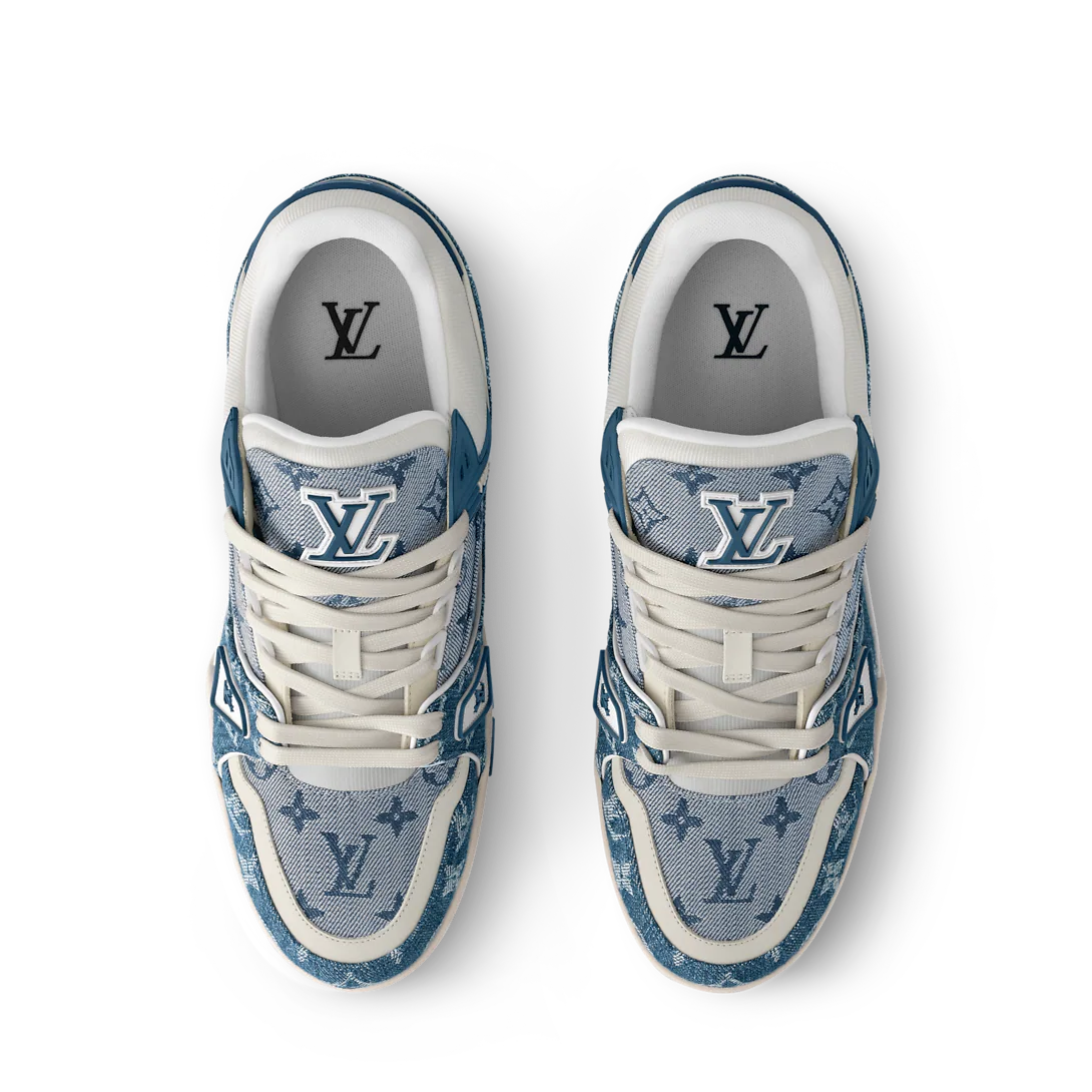 Louis Vuitton LV Trainer sneaker in blue monogram denim.