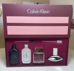Calvin Klein fragrance gift set, likely featuring miniature versions of their popular scents