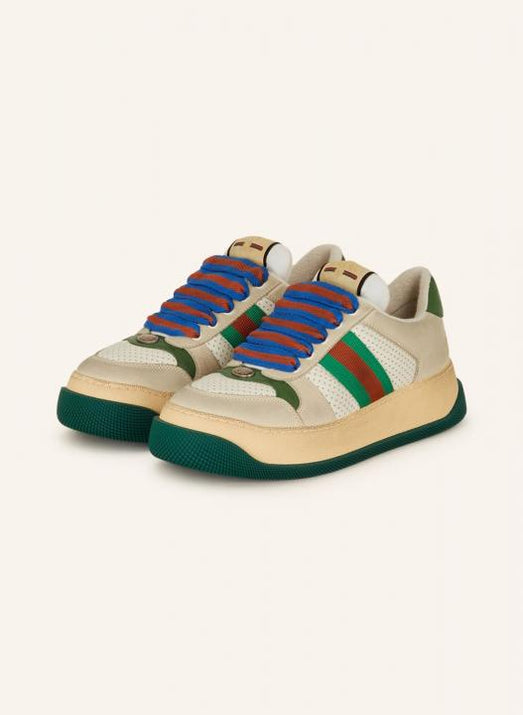 Gucci Screener GG Leather Sneakers Beige Green BlueMens.