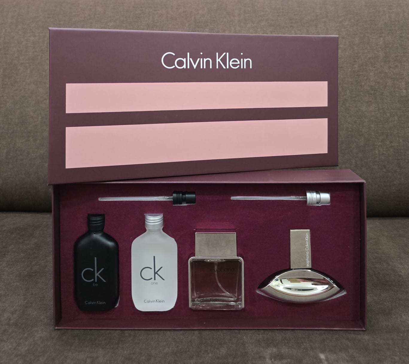 Calvin Klein fragrance gift set, likely featuring miniature versions of their popular scents