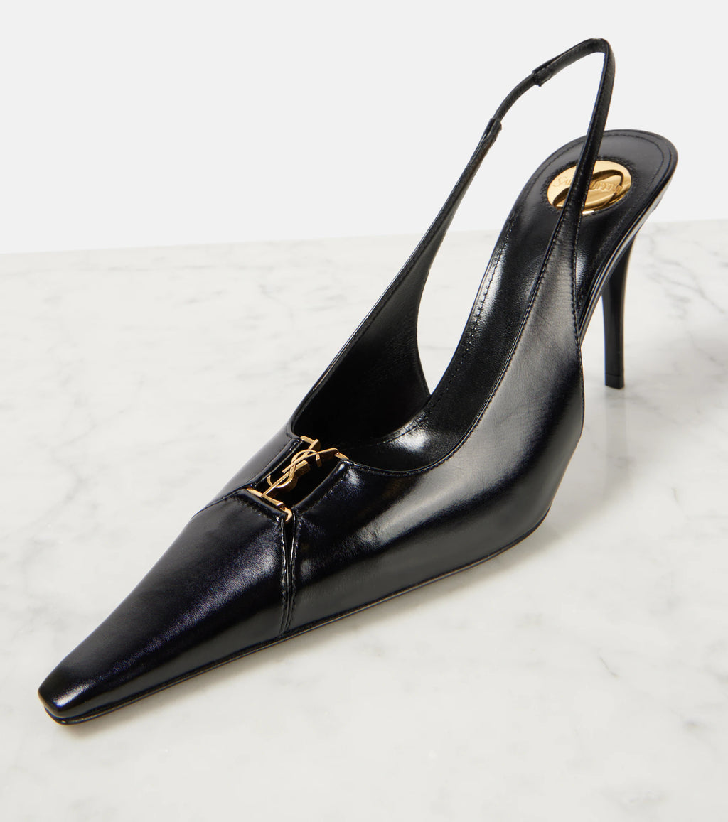 Saint Laurent Babylone Breteuil 90 leather slingback pumps.