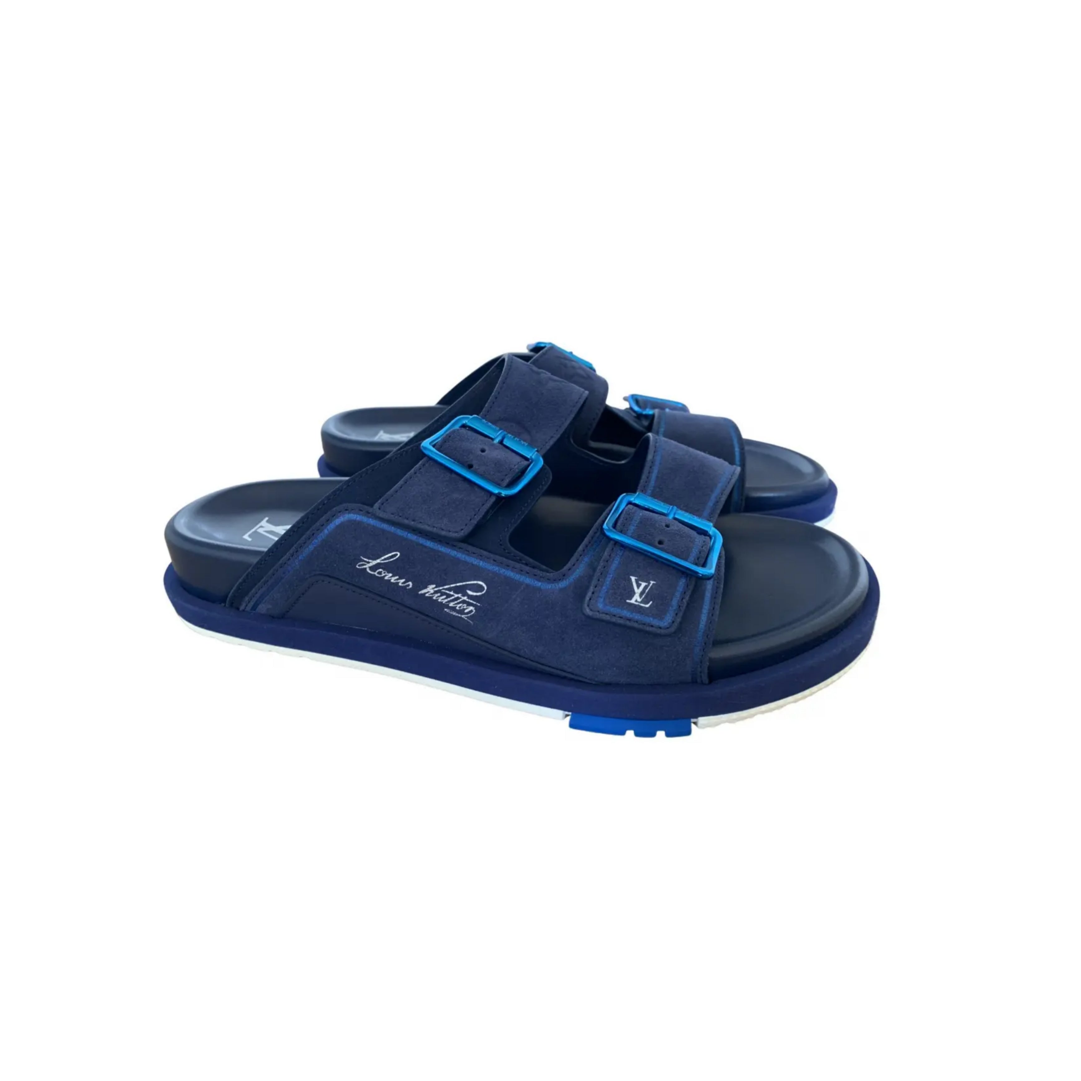 Louis Vuitton LV Trainer Mule in blue suede.
