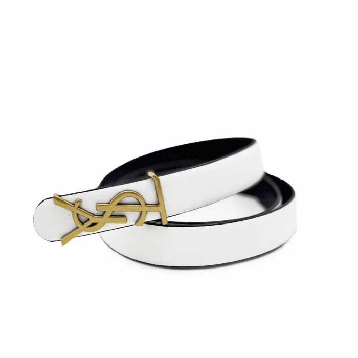 Saint Laurent Paris White Leather Opyum Gold Belt.