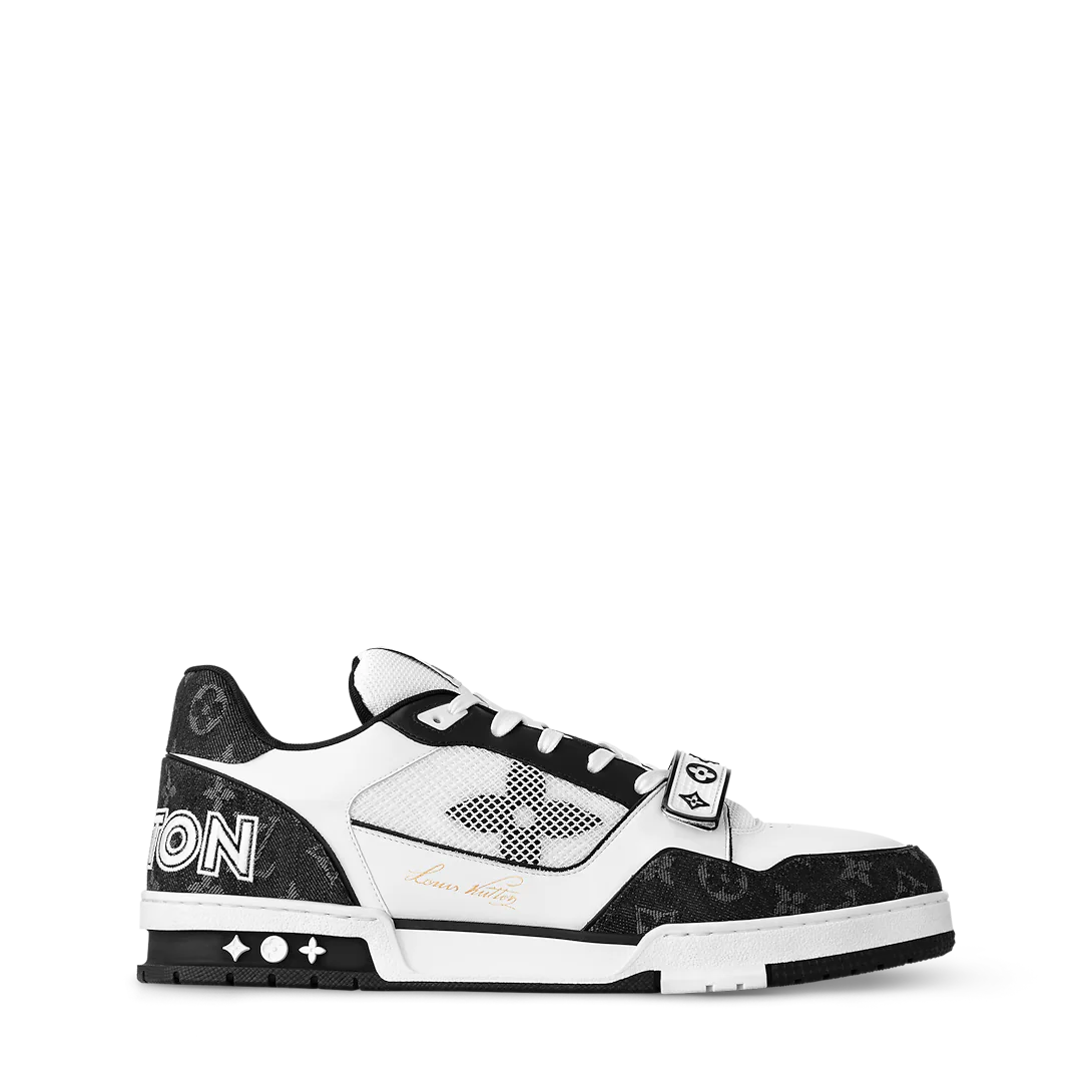 Louis Vuitton LV Trainer sneakers in a black and white colorway.