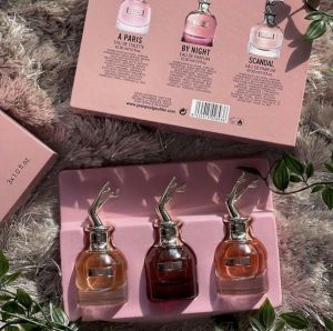 Jean Paul Gaultier Scandal perfume gift set featuring the "A Paris", "By Night", and original "Scandal" Eau de Parfums.