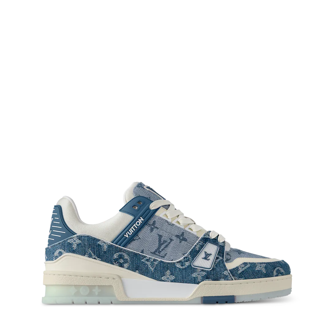 Louis Vuitton LV Trainer sneaker in blue monogram denim.