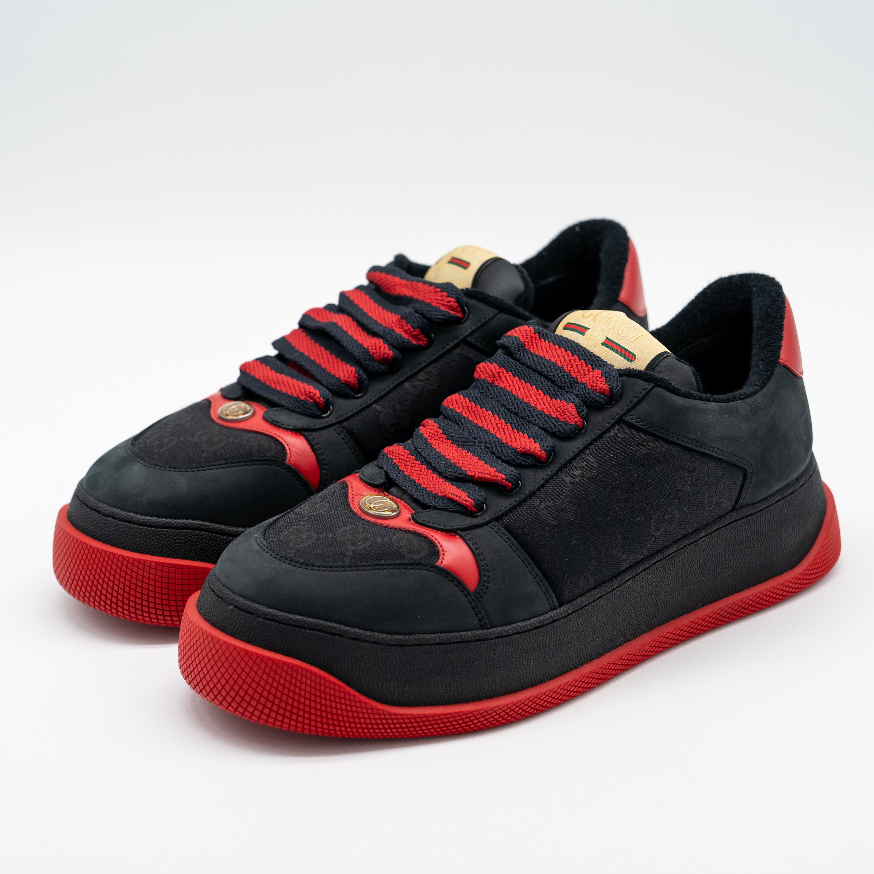 10us Double Screener GG Black Red Chunky Sneakers