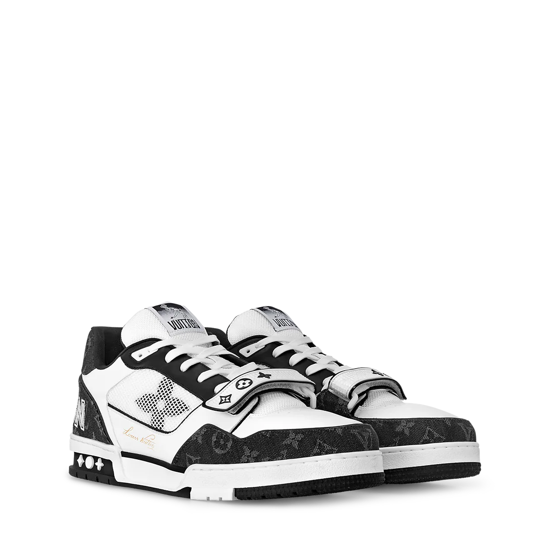 Louis Vuitton LV Trainer sneakers in a black and white colorway.