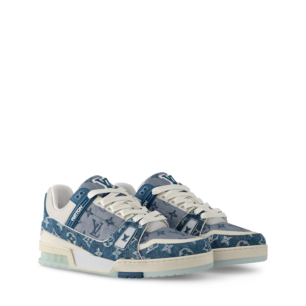 Louis Vuitton LV Trainer sneaker in blue monogram denim.