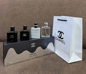 Chanel men's fragrance gift set including Bleu de Chanel and Allure Homme Sport Eau de Toilette sprays.