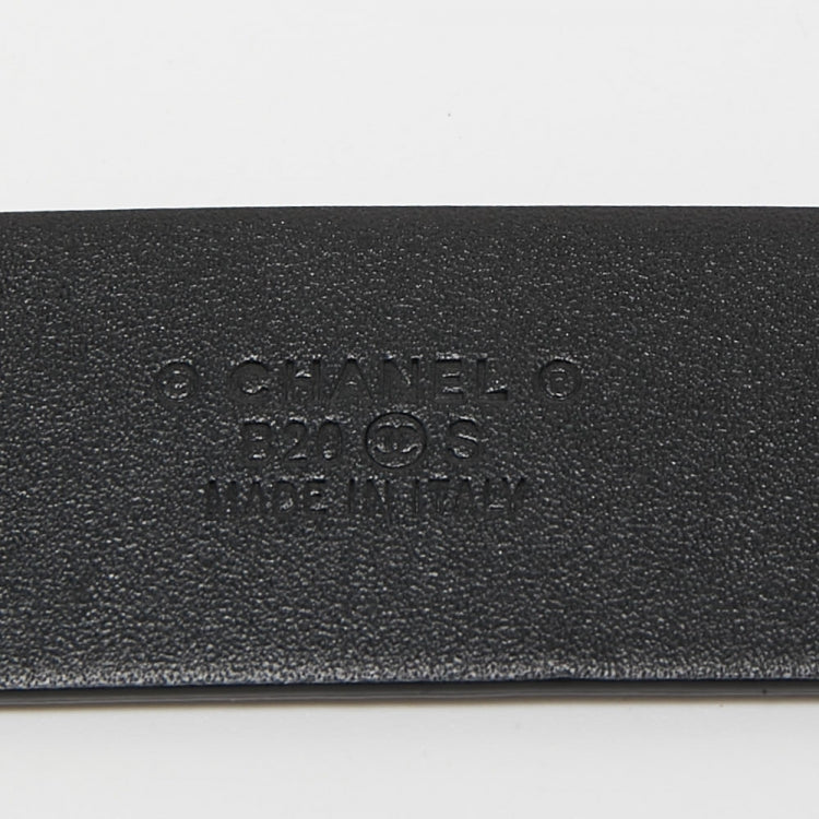 Chanel Black Leather Faux Pearl Embellished CC Buckle Belt 70 CM.